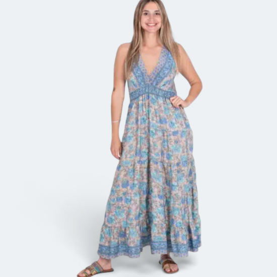 Afbeeldingen van Jurk  zijde blauw tinten