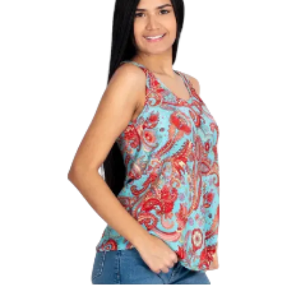 Afbeeldingen van  Topje Bohemian Rood, Blauw zijde