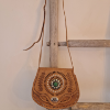 Afbeeldingen van Boho Tas leer Camel met gekleurde steen