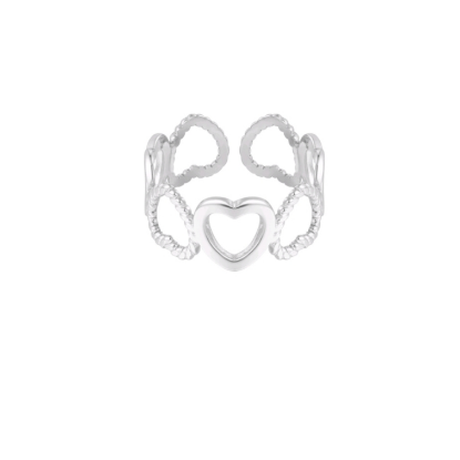 Afbeeldingen van Ring verschillende hartjes - Zilver kleur