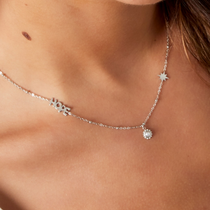 Afbeeldingen van Bolletjes ketting met hope en hangers -Zilver kleur