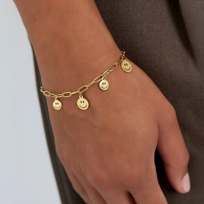 Afbeeldingen van Armband meerdere smileys Goud Stainless Steel 
