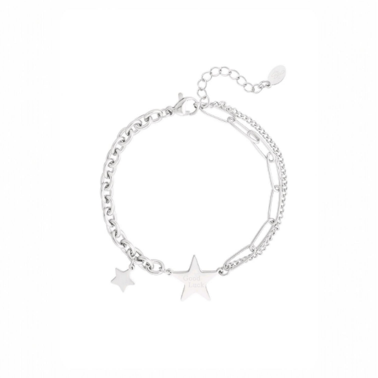Afbeeldingen van Schakelarmband sterretjes - Zilver kleur