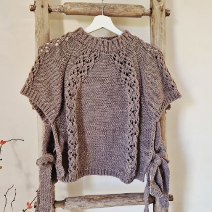 Afbeeldingen van Trui/ poncho met striksluiting en korte mouwen - muisgrijs