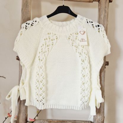 Afbeeldingen van Trui/ poncho met striksluiting en korte mouwen - wit