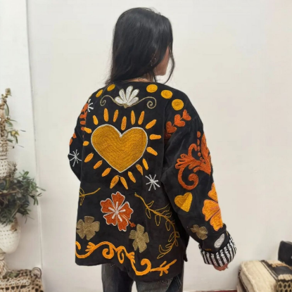 Afbeeldingen van Velvet Jacket heart black orange yellow