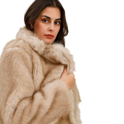 Afbeeldingen van Imitatie bontjas beige