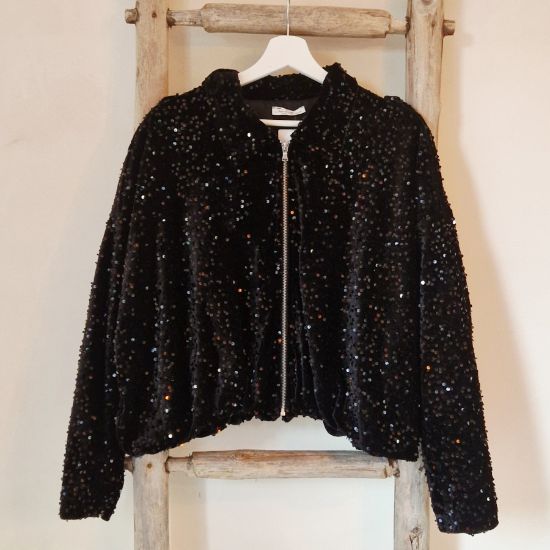 Afbeeldingen van Fluwelen jasje met pailletten Zwart