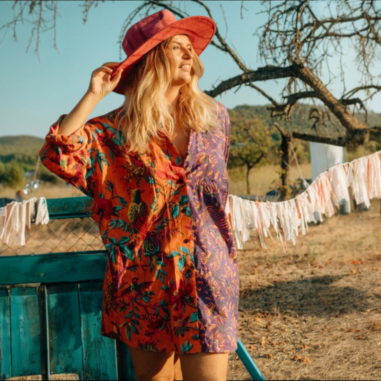 Afbeeldingen van Ibiza blousejurk Paars/ Oranje