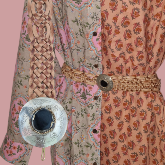 Afbeeldingen van Dunne riem van fijn leer met metalen gesp, Zwarte steen