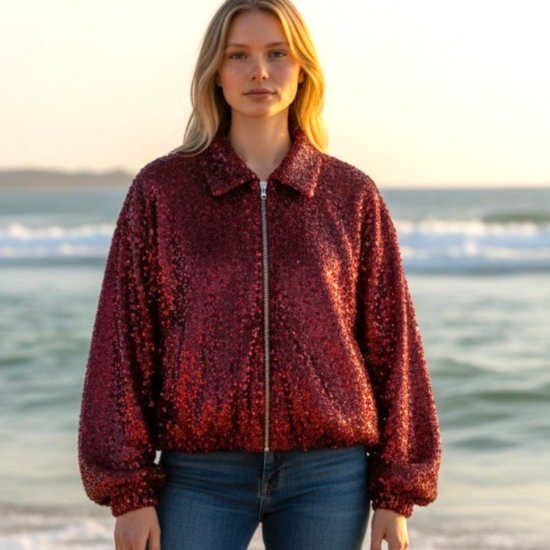 Afbeeldingen van Fluwelen jasje met pailletten rood
