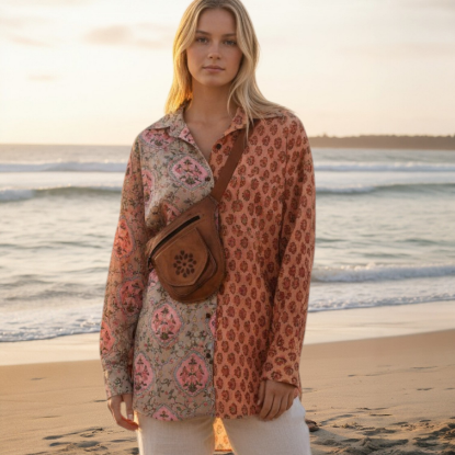 Afbeeldingen van La Loca blousejurk pistache  flower 