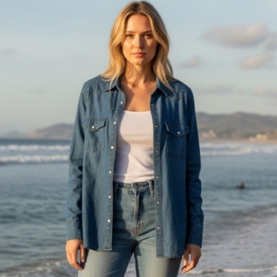 Afbeeldingen van Blouse -  Denim donker blauw