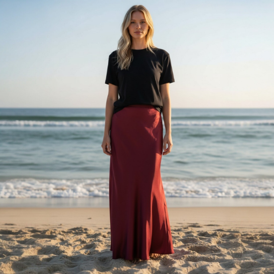 Afbeeldingen van Maxi rok Satijn rood