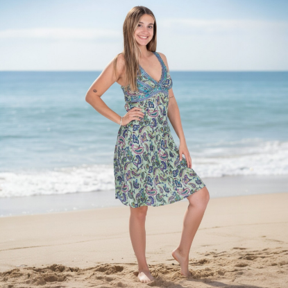 Afbeeldingen van Groen -blauw casual midi-jurk 