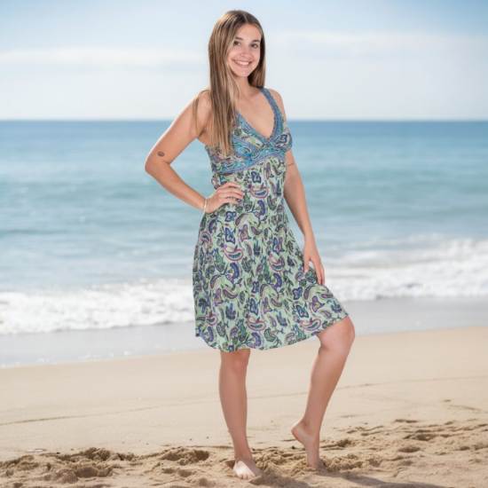 Afbeeldingen van Groen -blauw casual midi-jurk 