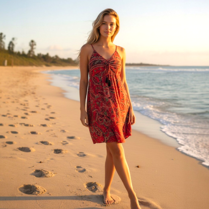 Afbeeldingen van Rode midi-jurk met bandjes