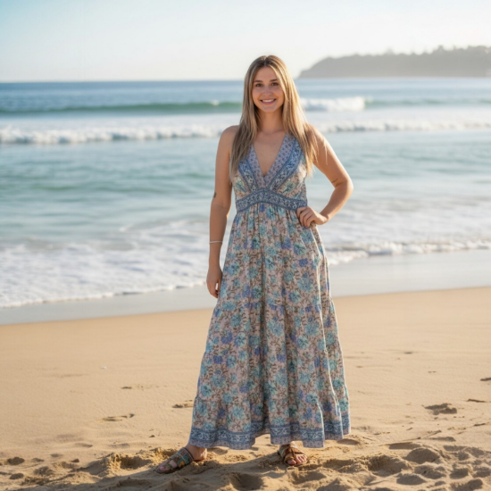 Afbeeldingen van Jurk  zijde blauw tinten