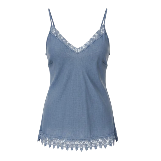 Afbeeldingen van Topje - Kant blauw linnen
