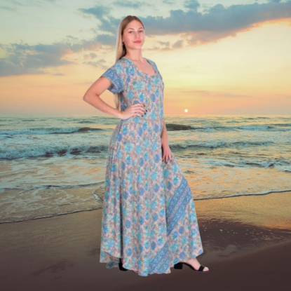 Afbeeldingen van Plus size jurk blauw -grijs