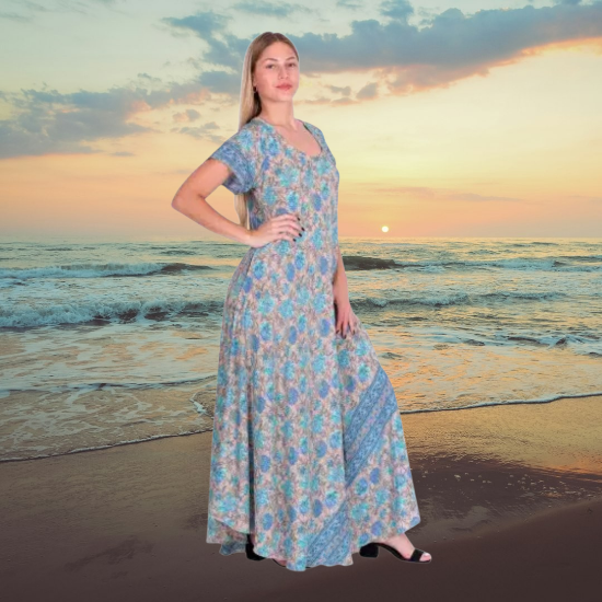 Afbeeldingen van Plus size jurk blauw -grijs