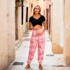 Afbeeldingen van Dames zomerse broek van zijde met charmante roze print 
