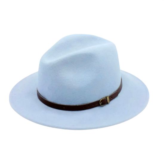 Afbeeldingen van Klassieke wollen Fedora hoed licht blauw 